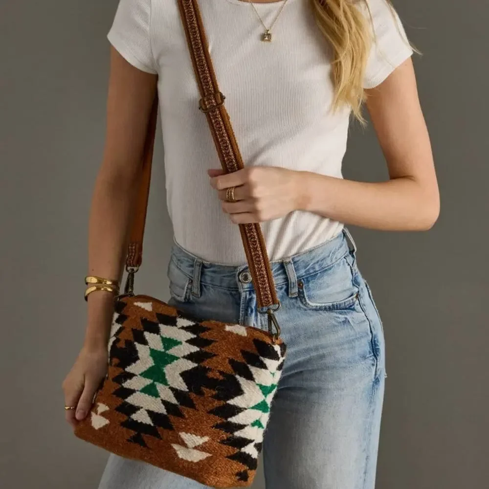 Brown, Black, Green, White Boho Western Woven Wool Crossbody Bag